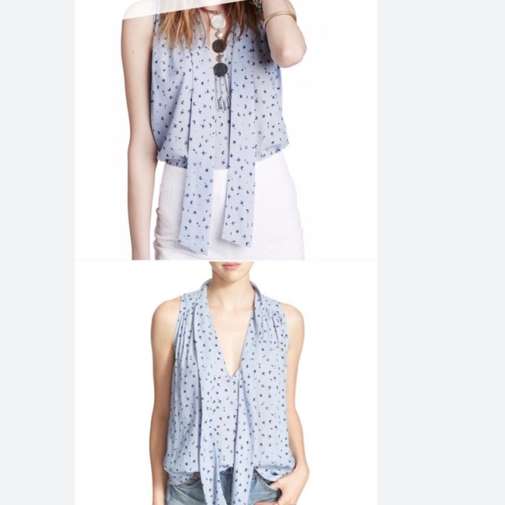 Free People Blue Tie Blouse (xs)